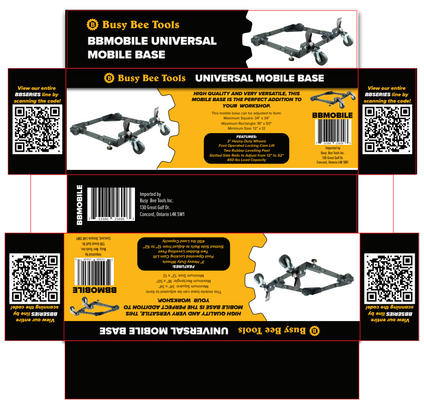 Busy Bee Tools universal mobile base retail packaging dieline