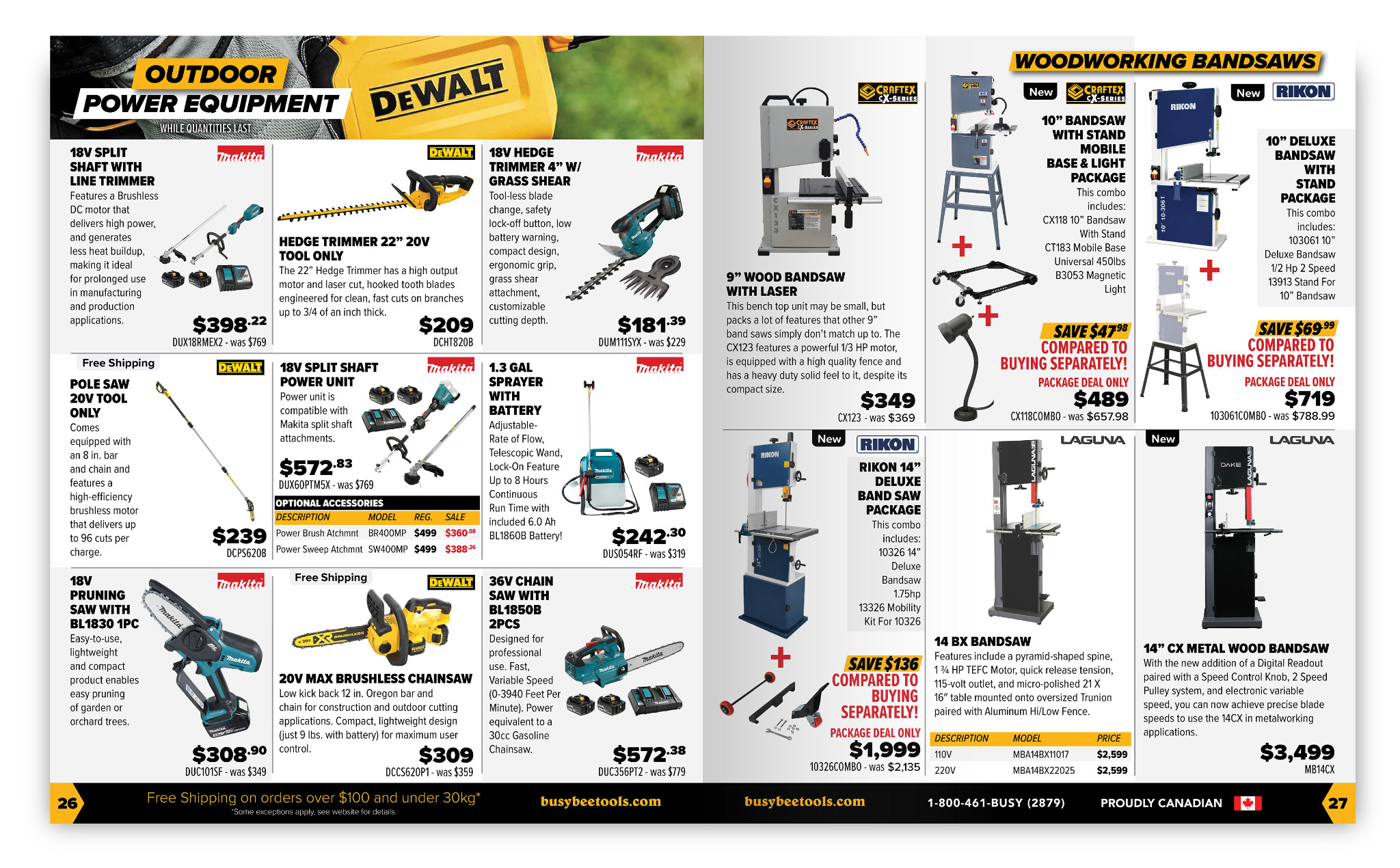 Busy Bee Tools outdoor power equipment and woodworking bandsaws spread