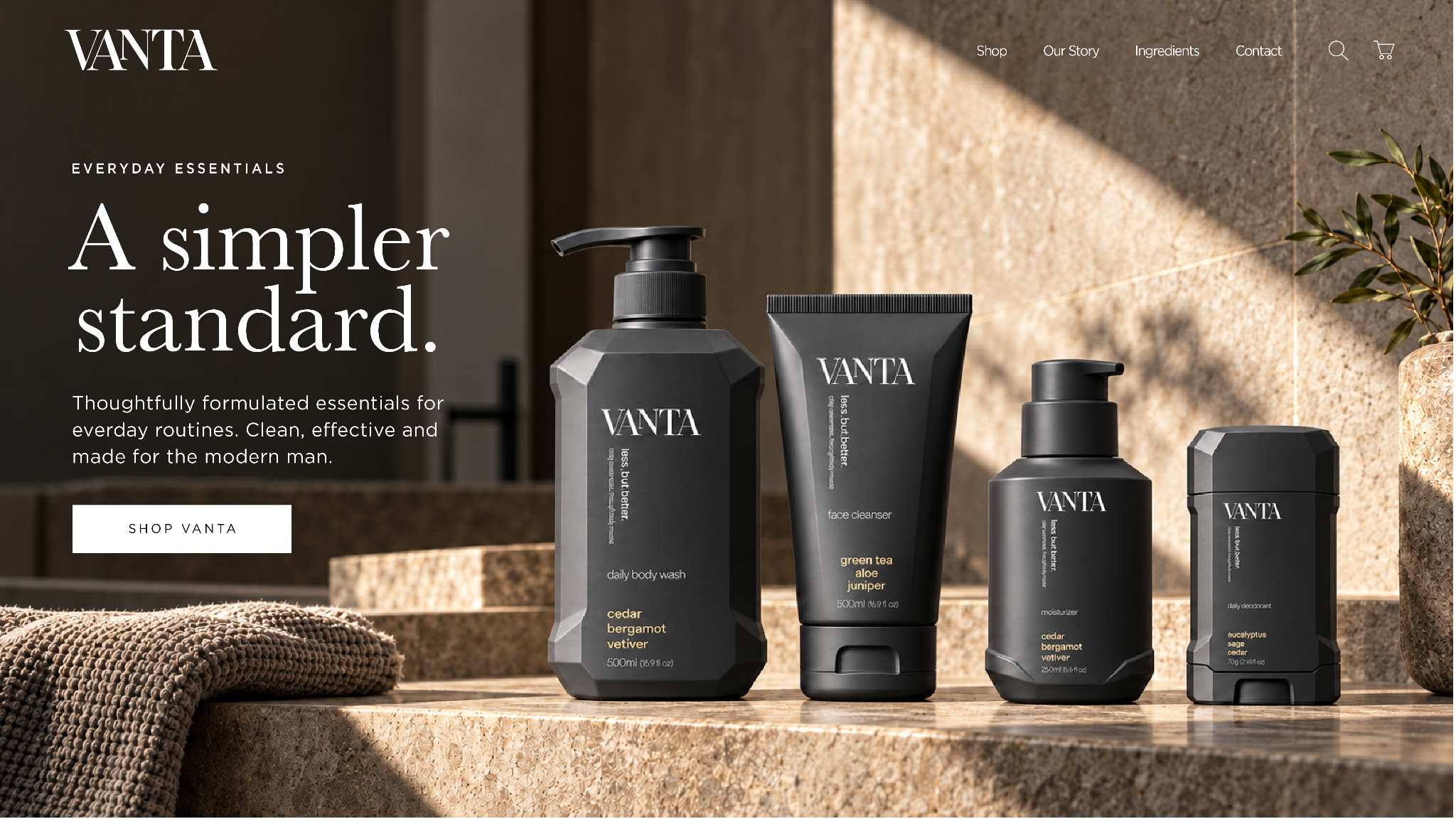 VANTA desktop homepage design